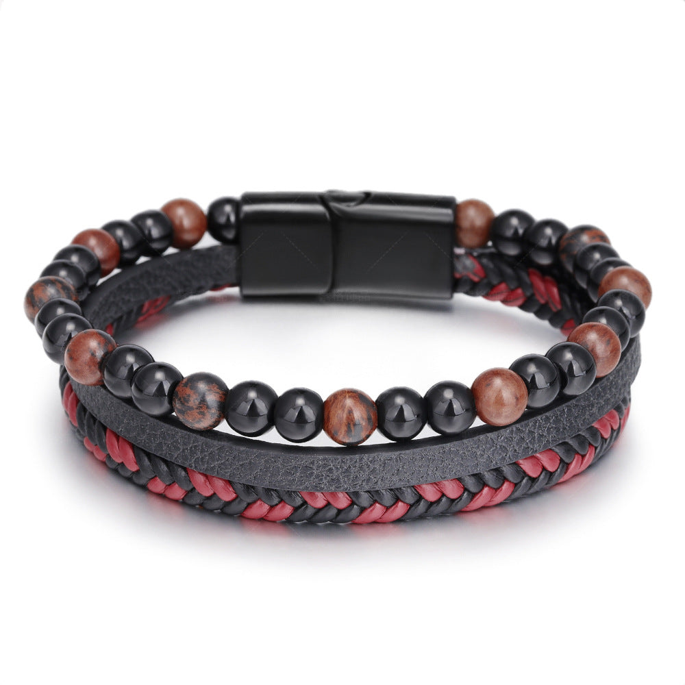 Wholesale Hand Woven Leather Natural Stone Bracelet